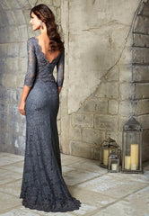 LIZAKOSHT - Lace Grey Mermaid Mother of the Bride Dress Long Sleeves Applique Floor Length Wedding Party Guest Formal Evening Prom Gown New