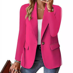 LIZAKOSHT - Women's Solid Button Lapel Collar Blazer for Spring, Elegant Long Sleeve Suit Outerwear for Work Office Business, Clothes for Women, Ladies Spring & Fall Clothes