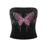 y2k 2024 Women Tube Top Sexy Y2g Women Top Butterfly Print Rhinestone