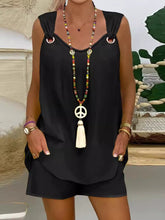 LIZAKOSHT - Two-Piece Set Women's Plus Size Solid Grommet Eyelet Tank Top & Elastic Waist Shorts Set, Boho Casual Sleeveless Top & Shorts for Beach Vacation Holiday, Women's Two-piece Outfits for Summer