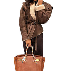 fall 2024 fashion trends Suede Leather Jacket Coat Comfortable Casual Warm Fur Integrated Thickened Overcoat Coat Cotton-Padded Coat