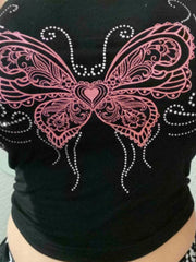 y2k 2024 Women Tube Top Sexy Y2g Women Top Butterfly Print Rhinestone