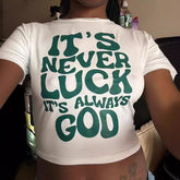 LIZAKOSHT - Women's Slogan Print Round Neck Crop Tee, Fashion Casual Crew Neck Skinny T-Shirt for Daily Holiday Vacation Outdoor Wear, Ladies Clothes for All Seasons