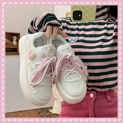 y2k White Deer Shoes Lolita Love Hand-Painted White Shoes Women's Spring New Platform Bread Women's Shoes