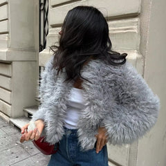 fall outfits 2024 Women's Winter New Artificial Fur Effect round Neck Short Woolen Coat Female D69137