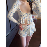 fall outfits 2024 Girl's Pure Floral Long-Sleeved Pajamas Women's 2024 New Spring Hot Girl Sexy Homewear Shorts Suit Summer