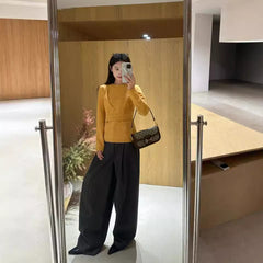 business casual outfits for women Digm Autumn and Winter Minimalist High Waist Draping Loose Straight Wool Suit Pants Casual Pants Trousers for Women 19251