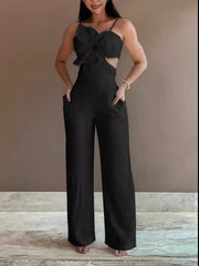 LIZAKOSHT - Chicme Floral Pattern Shirred Hollow Out Jumpsuit