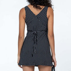 LIZAKOSHT - Women's Polka Dot Print Tie Back Tank Dress, Cute Sleeveless Deep V Neck Short Dress for Summer, Ladies Clothes for Beach Holiday