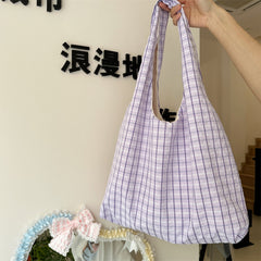 Summer New Preppy Style Bubble Plaid Canvas Bag Small Fresh Shoulder Large Capacity Casual Vest Bag