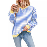 LIZAKOSHT - Fisoew Womens Striped Oversized Sweatshirt Color Block Crew Neck Long Sleeve Shirt Casual Loose Pullover Top Y2K Clothes