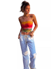 LIZAKOSHT - Women Wrap Chest Tube Tops Print Boat Neck Strapless Tank Tops Summer Backless Bandeau Crop Tops Fashion Light