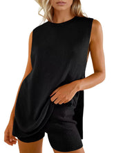 LIZAKOSHT - Womens Summer Knit Sweater Set Sleeveless Tunic Top Matching Shorts 2 Piece Outfits Trendy Beach Vacation Set