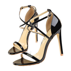 fall shoes 2024 Elegant Style Fashionable Super High Heel Patent Leather Open Toe Strap Sandals Summer Sexy Nightclub Women's High Heels
