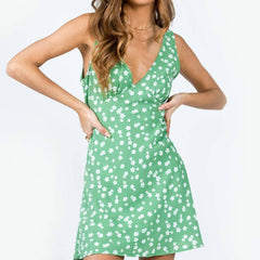 LIZAKOSHT - Women's Polka Dot Print Tie Back Tank Dress, Cute Sleeveless Deep V Neck Short Dress for Summer, Ladies Clothes for Beach Holiday