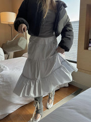 LIZAKOSHT - Korean Style Pleated Skirt All-match Low Waist Mid-length Umbrella Skirt