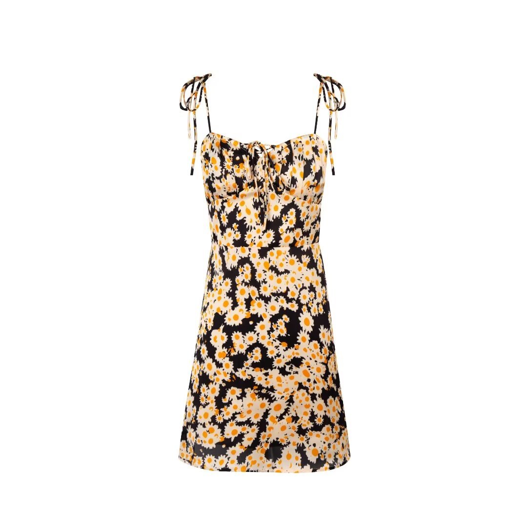 dress to impress Sexy Daisy Sling Dress 2024 Spring and Summer New Retro Style Sexy Low-Cut Short Skirt for Women