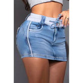 LIZAKOSHT - Chicme Contrast Binding Ripped Drawstring Denim Skorts