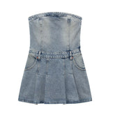 denim dress Summer New Style Wide Pleated Slim Fit Mini Tube Top Denim Dress