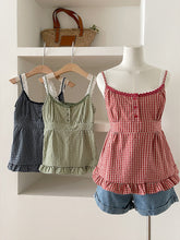 2000s fashion Fake Two-Piece Lace Stitching Summer Sweet Vest Retro Versatile Small Plaid Lace Waist-Tight Sling