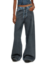 LIZAKOSHT - American Retro Niche Low Waist Wide Leg Jeans Women Summer Loose Distressed Drape Casual Pants Women