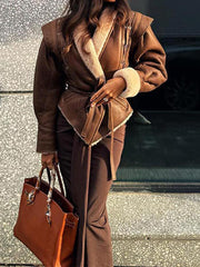 fall 2024 fashion trends Suede Leather Jacket Coat Comfortable Casual Warm Fur Integrated Thickened Overcoat Coat Cotton-Padded Coat