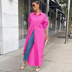 LIZAKOSHT - Women's Solid Collared Button Front Long Blouse, Casual Long Sleeve Button Up Shirt, Fashion Women's Spring & Fall Top For Daily Wear, Summer Outfits 2024