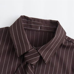 y2k Urban Commuter Elegant Tie Shirt Fashionable Striped Contrast Color Cardigan Elegant Lapel Short Single-Breasted Cardigan