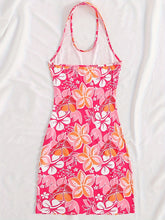 LIZAKOSHT - Women's Floral Print Backless Halter Tank Dress, Casual Sleeveless Short Dress for Summer Beach Holiday Vacation, Ladies Clothes for Daily Wear