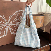 Summer New Preppy Style Bubble Plaid Canvas Bag Small Fresh Shoulder Large Capacity Casual Vest Bag