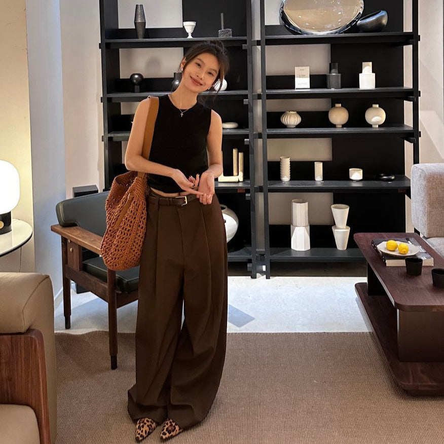 business casual outfits for women Digm Autumn and Winter Minimalist High Waist Draping Loose Straight Wool Suit Pants Casual Pants Trousers for Women 19251