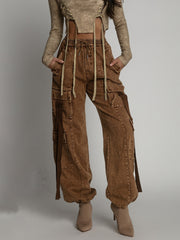 LIZAKOSHT - American Retro Washed Distressed Jeans Spring and Autumn Women's Fashion Niche Ribbon Design Multi-pocket Overalls