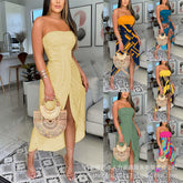 LIZAKOSHT - Chicme Eyelet Embroidery Bandeau Ruched Slit Casual Dress tummycontroldress