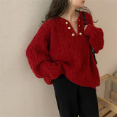 Lizakosht Sweater Women's autumn Winter Retro Handmade Three-dimensional Flower Lazy Wind Sweater Loose-Fit Sweaters Ladies Jumper