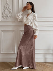 LIZAKOSHT - Cross-border Jacquard Leopard Print Skirt European and American 2024 Summer New Trend Hip-wrapped Jacquard Leopard Print Long Skirt