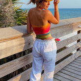 LIZAKOSHT - Women Wrap Chest Tube Tops Print Boat Neck Strapless Tank Tops Summer Backless Bandeau Crop Tops Fashion Light