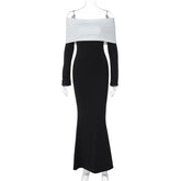 business casual outfits for women French Fashion Classic Contrast Color Laminated Chest Wrap Long Sleeve Slim-Fit Sheath Elegant Style Long Dress