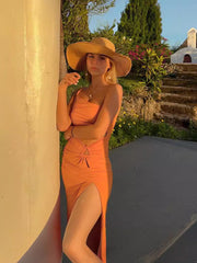 LIZAKOSHT - Women's Dress Sexy One Shoulder Hollow Slit Long Skirt