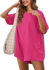 LIZAKOSHT - Faleave Rompers for Women Casual Short Sleeve Oversized Athletic Jumpsuits Workout Reversible Hot Shot Tee Romper Overalls
