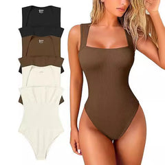 LIZAKOSHT - Women's 3 Piece Basic Bodysuits Sexy Ribbed Strappy Square Neck Sleeveless Bodysuits