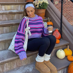 fall outfits 2024 Autumn and Winter New Striped Sweater Sweater round Neck Long Sleeve Loose Casual Pullover Sweater Top