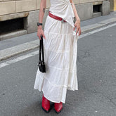 picture day outfit Sexy Hot Girl Bohemian Style Skirt Summer White Cotton Stitching Low Waist Split Dress