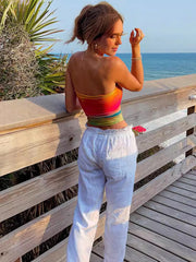 LIZAKOSHT - Women Wrap Chest Tube Tops Print Boat Neck Strapless Tank Tops Summer Backless Bandeau Crop Tops Fashion Light