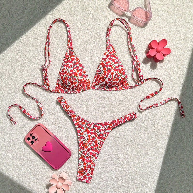 dress to impress 2024 New Swimsuit Women's Floral Triangle Cup Sexy Beach Bikini Huludao Swimsuit