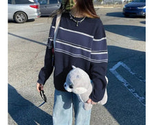 fall outfits 2024 Patchwork Striped Knit Sweater