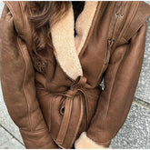 fall 2024 fashion trends Suede Leather Jacket Coat Comfortable Casual Warm Fur Integrated Thickened Overcoat Coat Cotton-Padded Coat