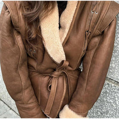 fall 2024 fashion trends Suede Leather Jacket Coat Comfortable Casual Warm Fur Integrated Thickened Overcoat Coat Cotton-Padded Coat
