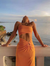 LIZAKOSHT - Women's Dress Sexy One Shoulder Hollow Slit Long Skirt