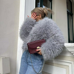 fall outfits 2024 Women's Winter New Artificial Fur Effect round Neck Short Woolen Coat Female D69137