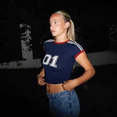 LIZAKOSHT - American Street Style Digital Print Contrast Color Short-sleeved T-shirt for Women